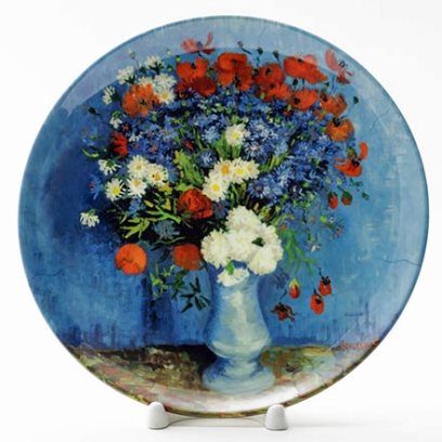 Декоративная тарелка Ваза с васильками и маками