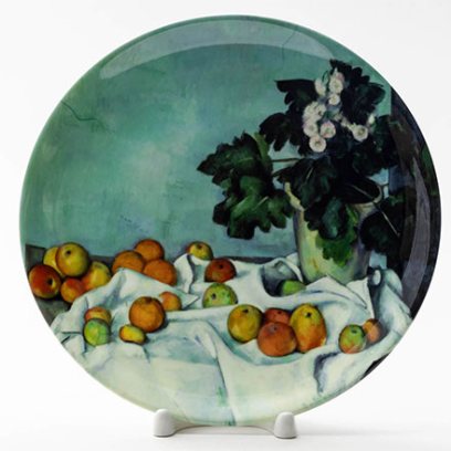 Декоративная тарелка Натюрморт с яблоками и корзиной первоцветов