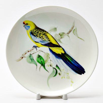 Декоративная тарелка Желто-синий попугай