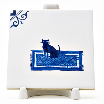 Изразец Голландский. Черный кот на коврике