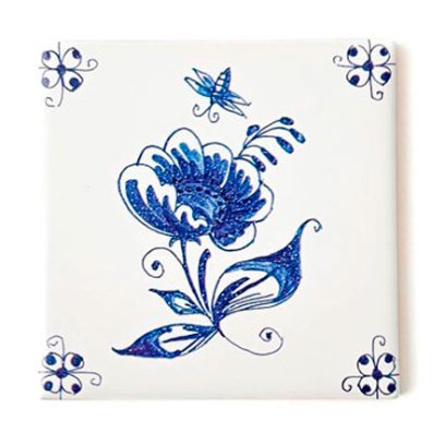 Изразец Голландский. Цветок с пчелкой 2