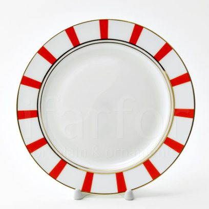 Тарелка мелкая второй сорт «Алиса красный 4» Форма: Прима. Костяной фарфор. 210 мм.