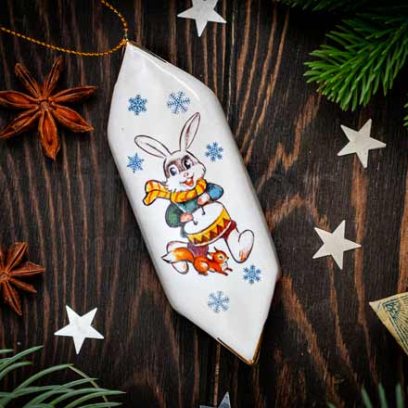 Елочная игрушка Конфета 2 Заяц с барабаном