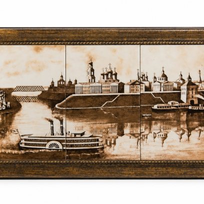 Панно из 3х плиток в багете «Ярославль ХIХ век» Майолика. 300 x 600 мм.