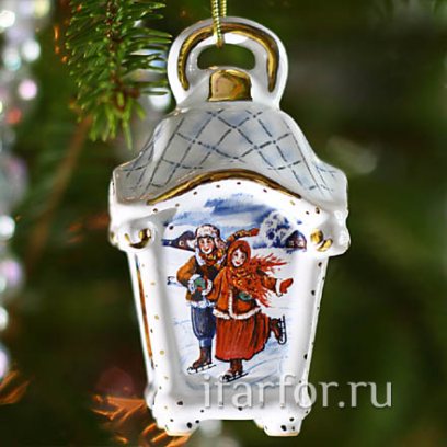 Елочная игрушка «Фонарик малый» Форма: Фонарик малый. Майолика. 50 x 80 мм.