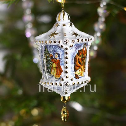 Елочная игрушка Фонарик с бусинками Медведь