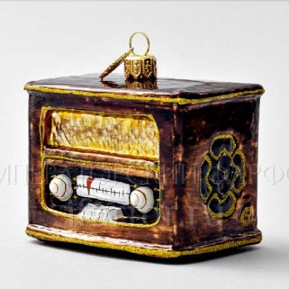Елочная игрушка в подарочной коробке «Ретро Техника. Старинное Радио» Стекло. 85 x 80 мм.