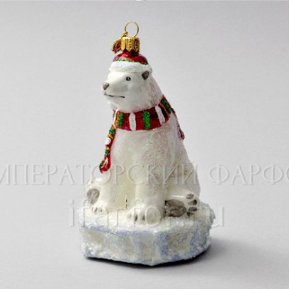 Елочная игрушка в подарочной коробке 210х130мм «Белый медведь на льду» Стекло. 90 x 142 мм.