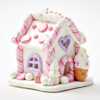 Новогоднее украшение Розовый светящийся пряничный домик 3 LED