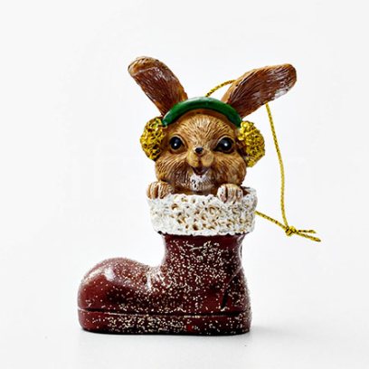 Елочная игрушка Рождественский кролик в ботинке 2