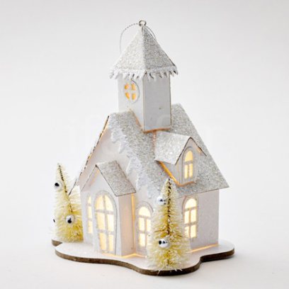 Новогоднее украшение Заснеженный светящийся домик 1 LED