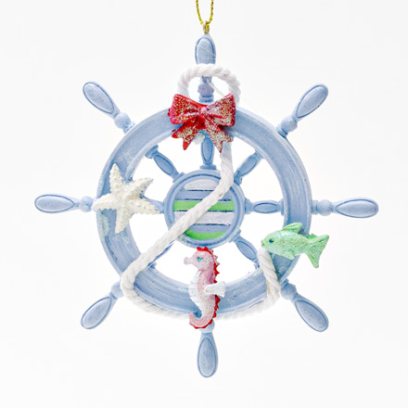 Елочная игрушка Штурвал синий