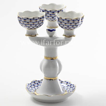 Подсвечник 3-х рожковый Кобальтовая сетка 1/3 Тюльпан