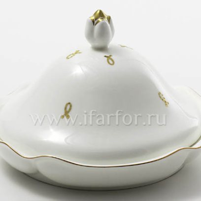 Масленка «Петельки» Форма: Наташа. Тонкостенный костяной фарфор. 153 x 153 x 100 мм.