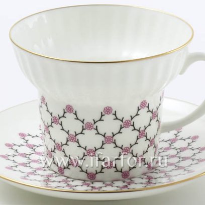 Чашка с блюдцем чайная Розовая сетка 1/2 Волна