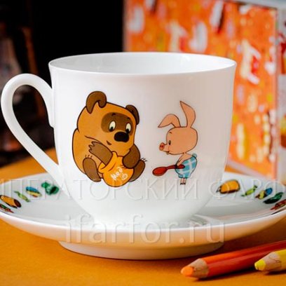 Чашка с блюдцем в подарочной коробке Винни-пух. Пятачок 1/2 Ландыш