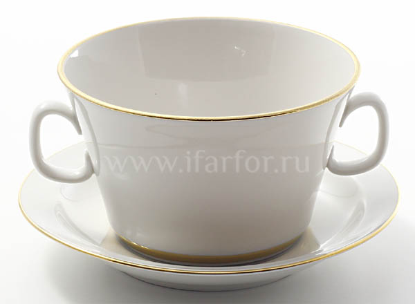 Чашка бульонная с блюдцем бульонная Золотая лента Молодежная