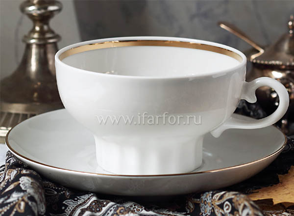 Чашка с блюдцем чайный Золотая лента Шатровая