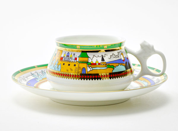 Чашка с блюдцем Деревня на озере 1 Билибина