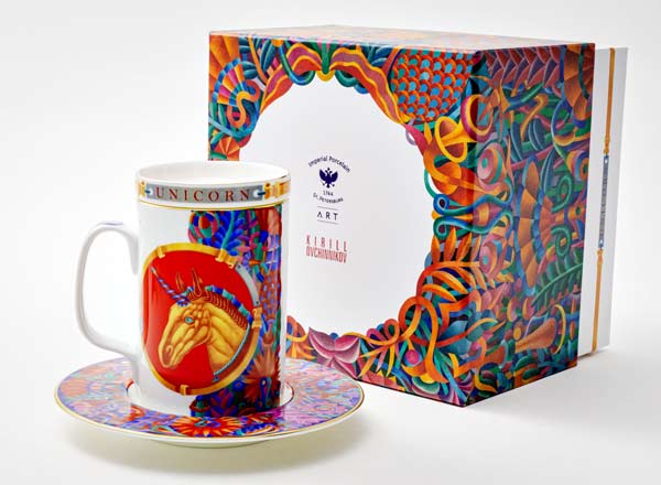 Бокал с блюдцем и крышкой в подарочной коробке Единорог Тор