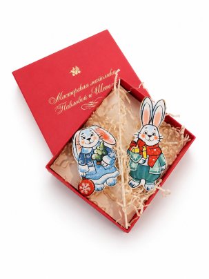 Набор елочных игрушек в подарочной коробке Зайчики