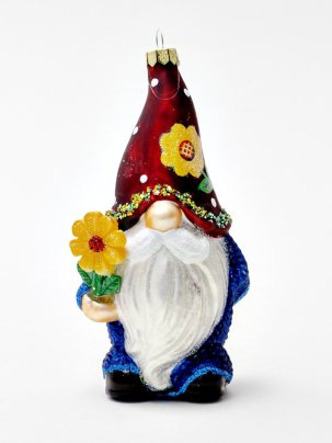 Елочная игрушка Садовый гном с цветочком 70 x 140 мм.