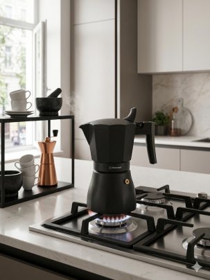 Rondell Гейзерная кофеварка на 9 чашек 450 мл, Kafferro RDA-994, литой алюминий, с антипригарным покрытием для газовой плиты