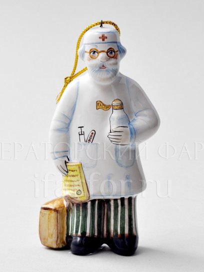 Елочная игрушка «Айболит» Форма: Айболит. Майолика. 55 x 115 мм.