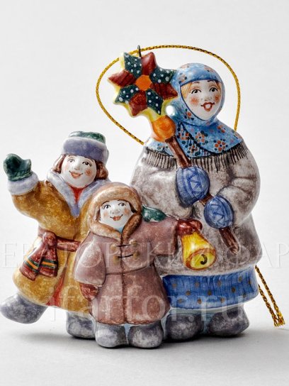 Елочная игрушка «Колядки» Форма: Колядки. Майолика. 75 x 85 мм.