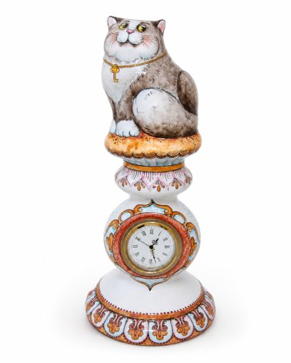 Часы каминные «Котик» Майолика. 235 x 110 мм.