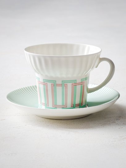 Чашка с блюдцем чайная «Геометрия 4» 1/2 Форма: Волна. Тонкостенный костяной фарфор. 155 мл.