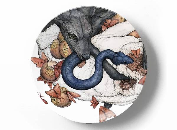 Decorative plate Lauren Marx Snake and butterflies
