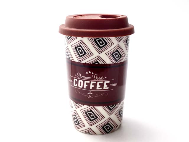 Термокружка «Premium goods coffee» 1/2 Форма: Royal Classics. Фарфор, силиконовая крышка