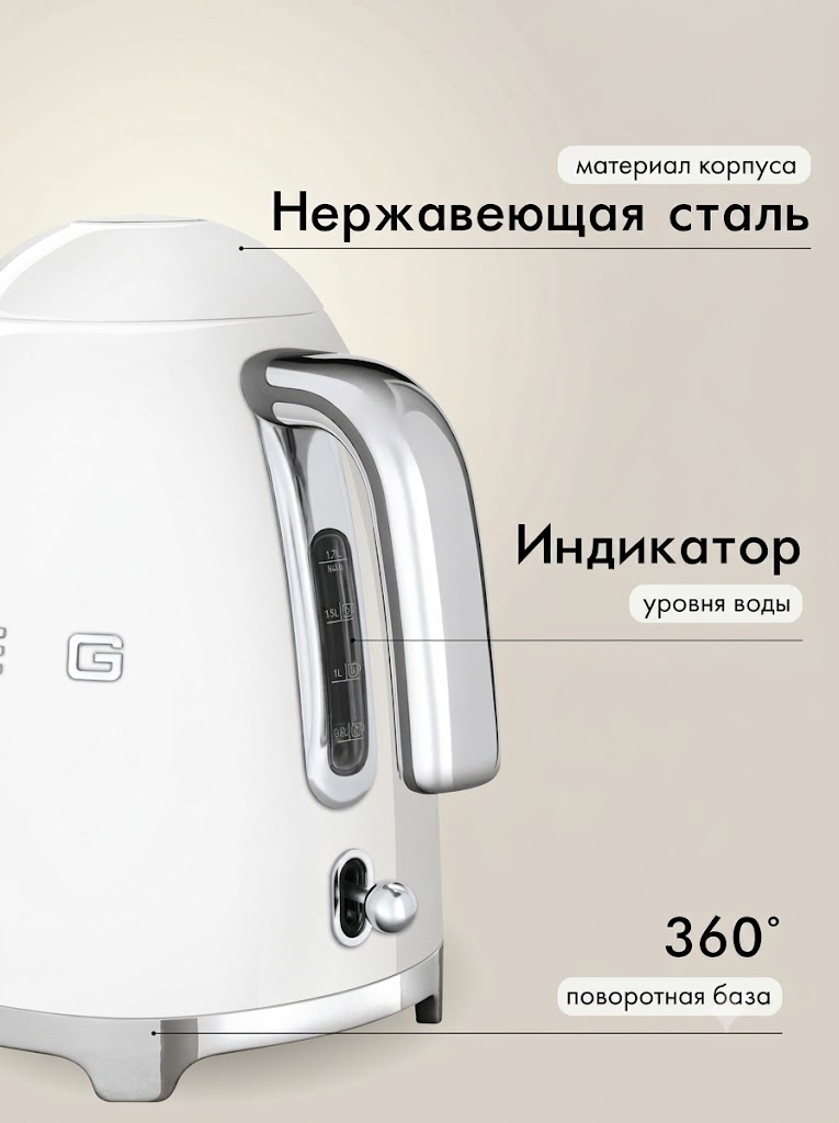 Электрический чайник SMEG KLF03WHEU Цвет белый глянцевый